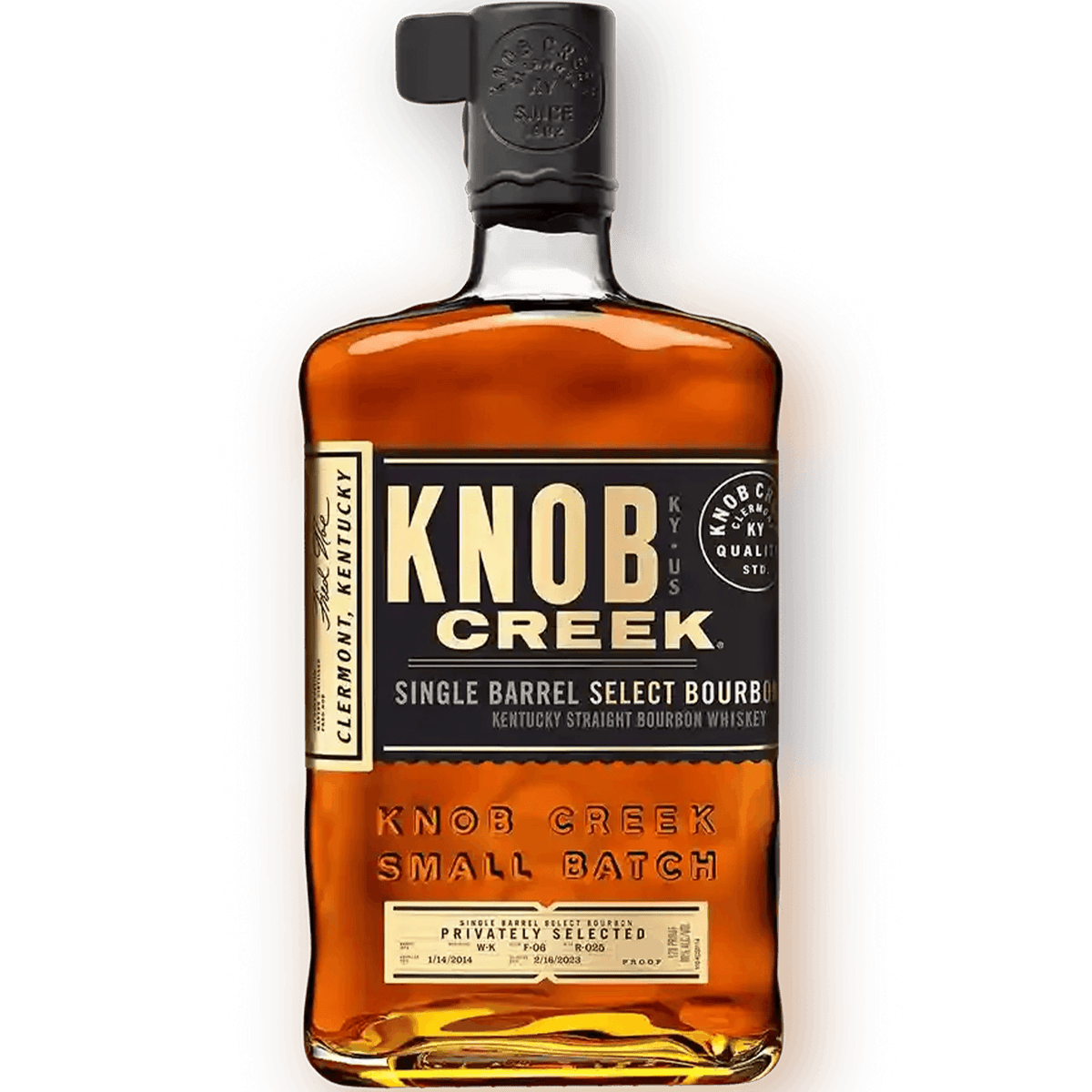 Knob Creek Cask Strength bourbon bottle showcasing rich amber color and premium label design.