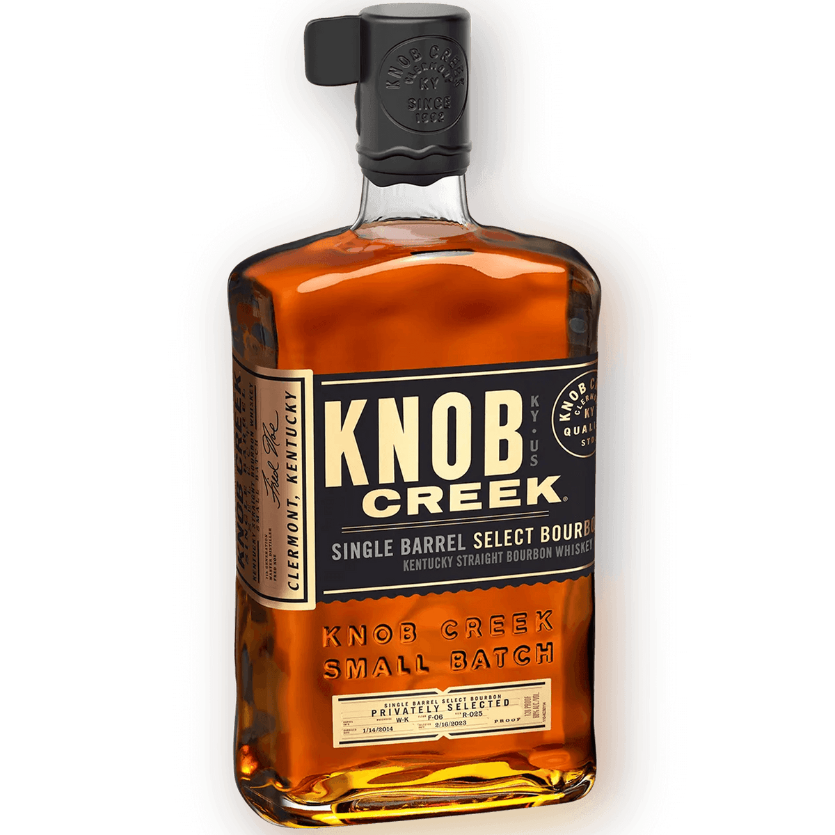 Knob Creek Single Barrel Select Bourbon bottle showcasing rich amber color and handcrafted label.