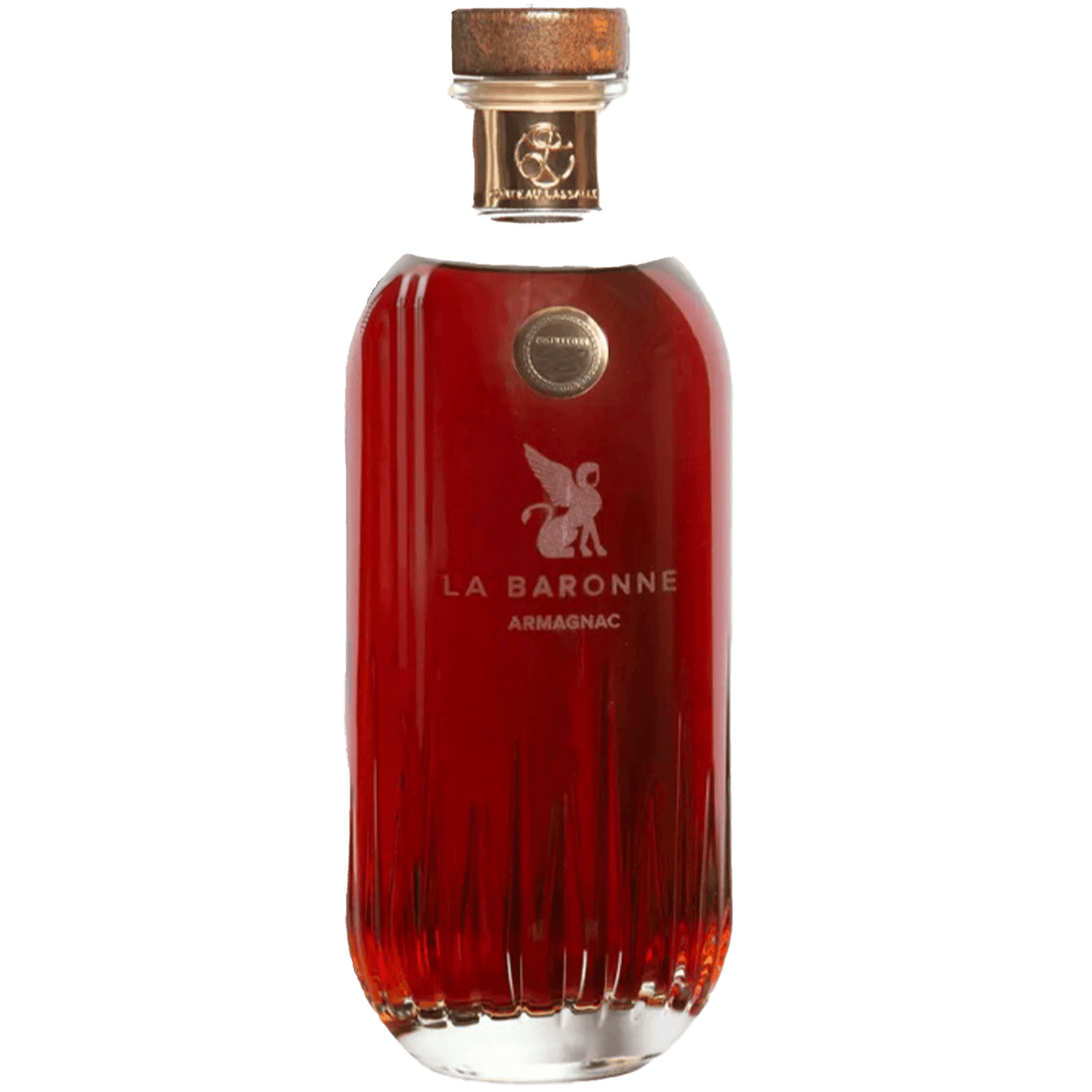 La Baronne Armagnac 1997 bottle, showcasing rich amber color and elegant design, reflecting fine craftsmanship.