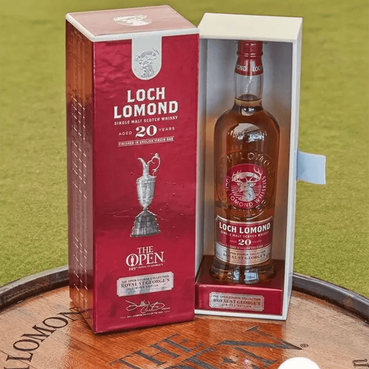 Loch Lomond 20 Year Old Single Malt Scotch Whisky in a decorative box for The Open Course Collection.