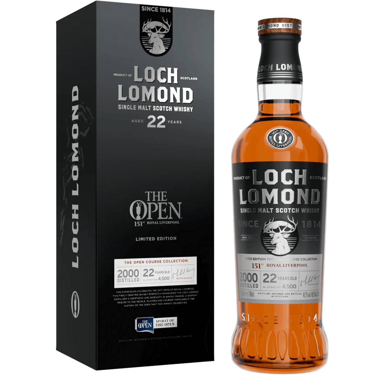 Loch Lomond 22 Year Scotch Whisky from The Open Course Collection, limited edition, Royal Liverpool, 2000 distilled.
