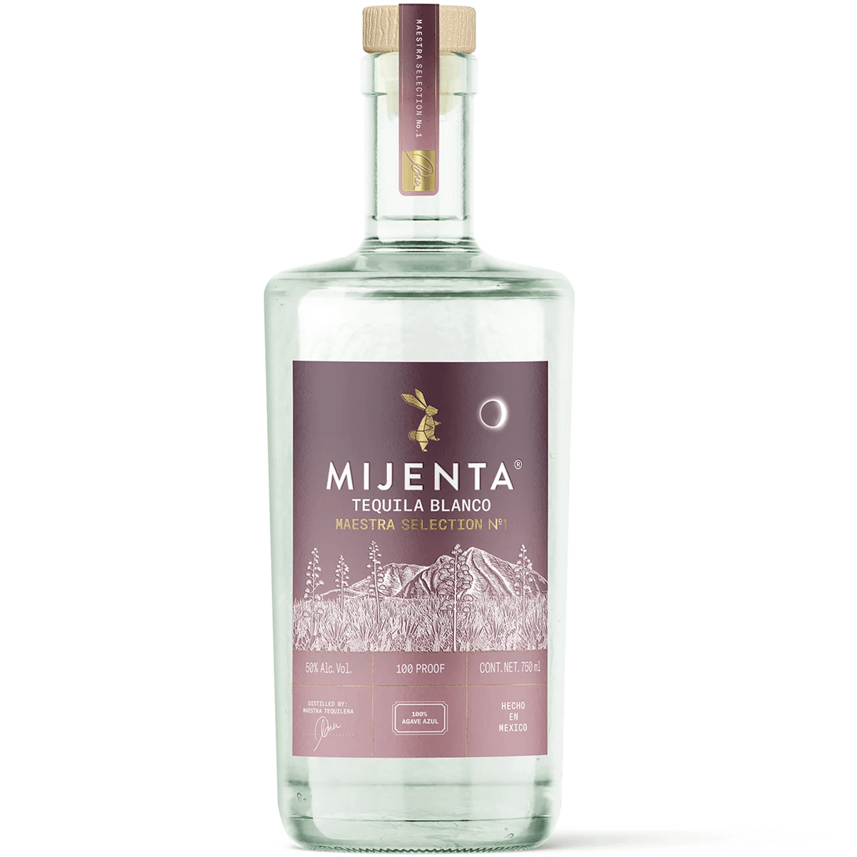 Mijenta Maestra Selection No 1 Blanco Tequila bottle featuring a clear design and elegant label.