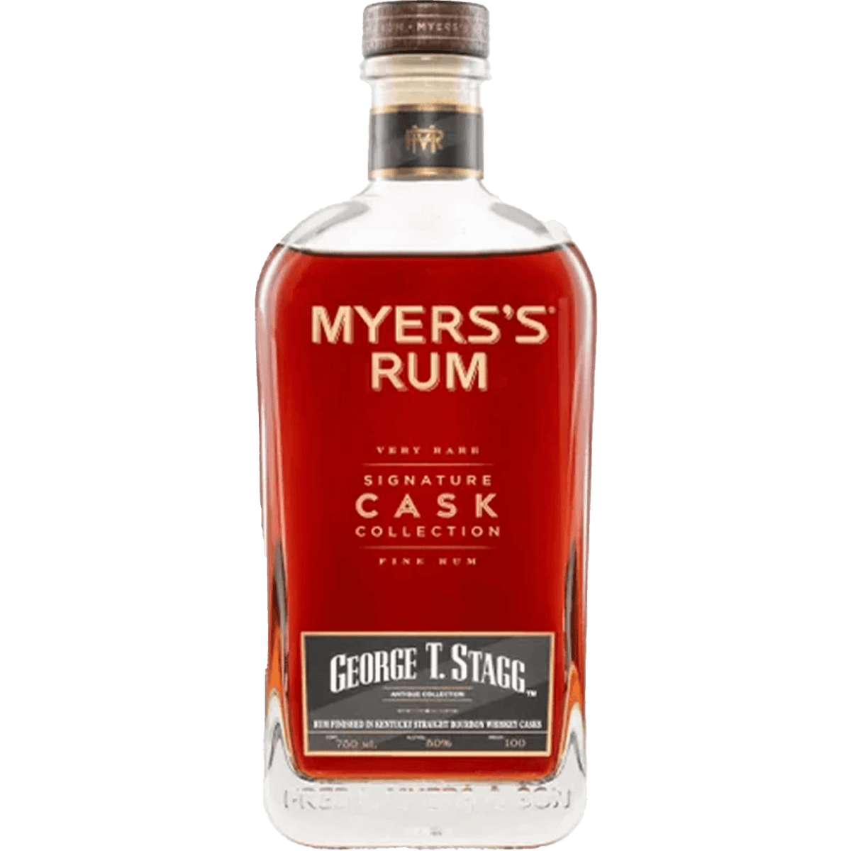 Myers's Rum Signature Cask Collection finished in George T. Stagg barrels, showcasing rich Jamaican craftsmanship.