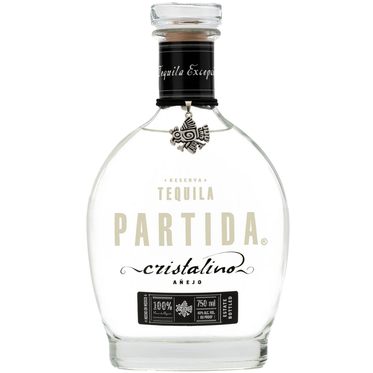 Partida Cristalino Anejo Tequila bottle showcasing its clear, elegant design and aged perfection in ex-bourbon barrels.