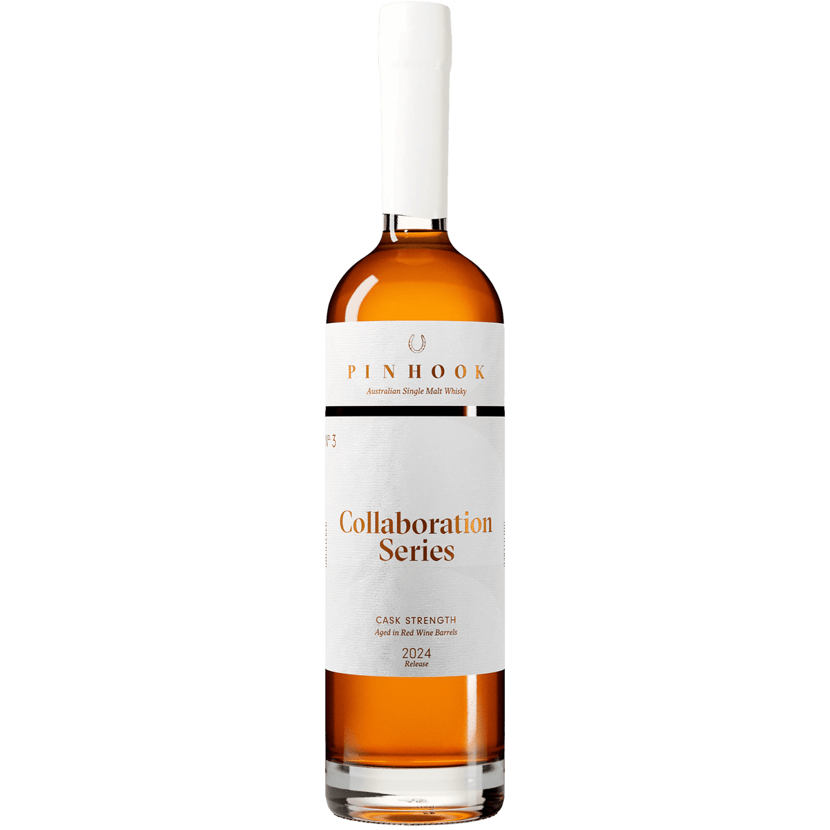 Pinhook 2024 Collaboration Series No. 3 Cask Strength Whisky bottle with label showcasing unique whiskey blend.