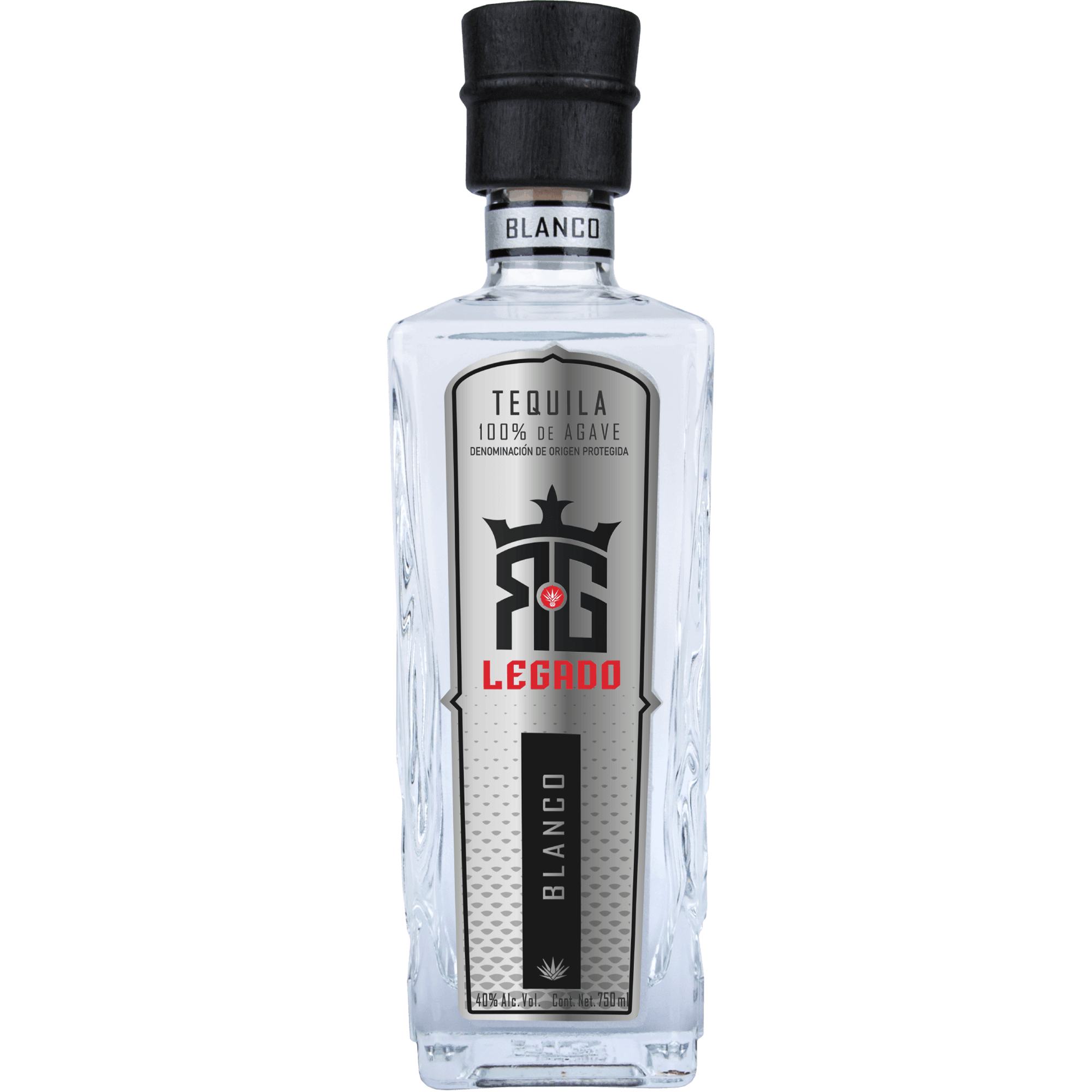 Bottle of RG Legado Blanco Tequila, 100% Blue Weber Agave, unaged, showcasing vibrant flavors and 80 proof.