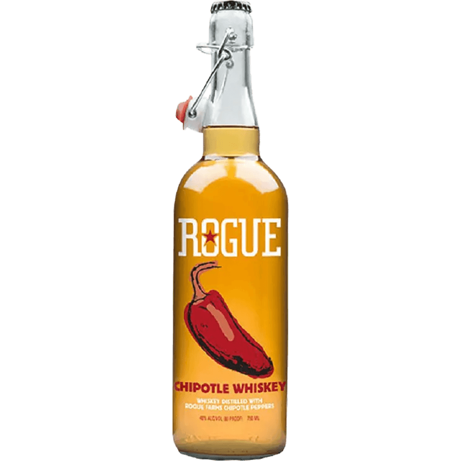 Bottle of Rogue Chipotle Flavored Whiskey, infused with jalapeños from Oregon for a spicy kick.