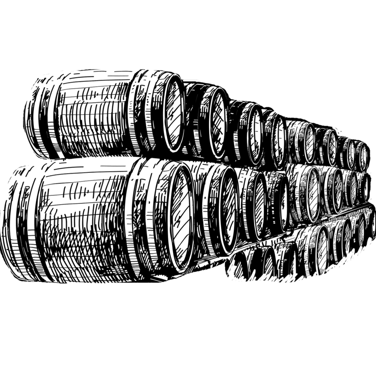 Stack of whiskey barrels representing Sagamore Barrel Select Rye Whiskey production.