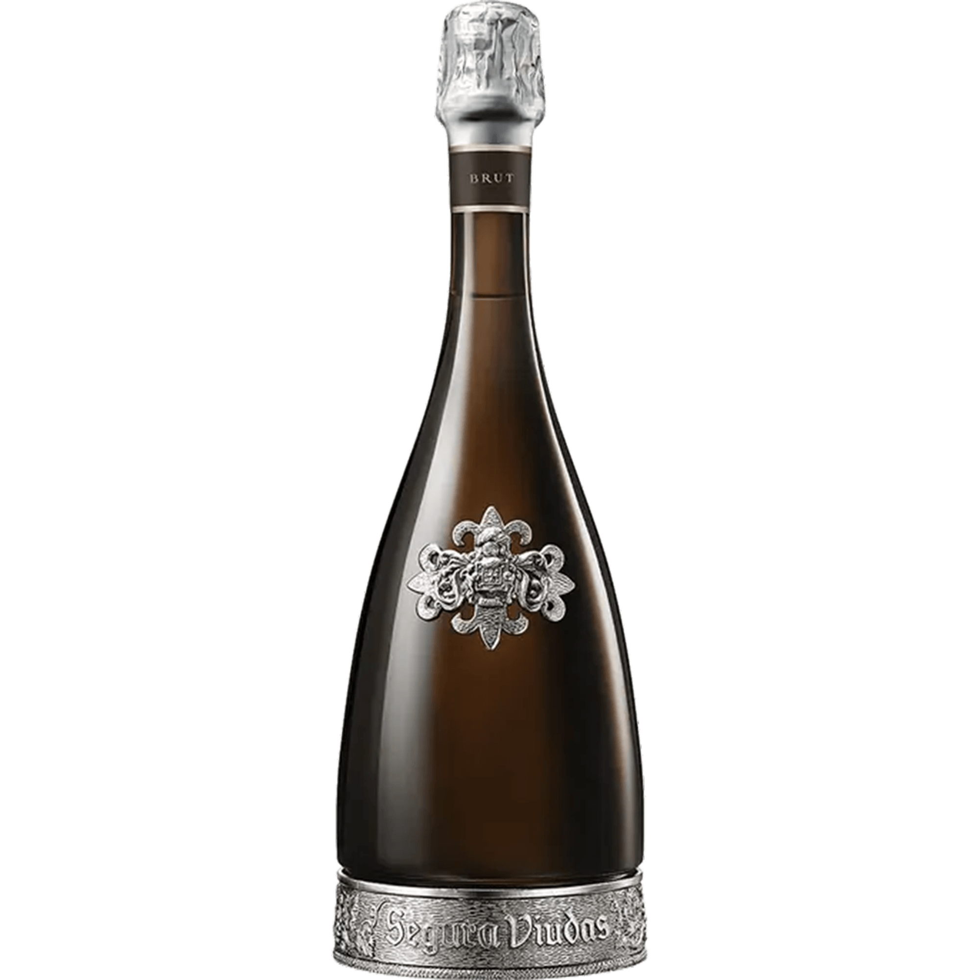 Bottle of Segura Viudas Reserva Heredad Brut sparkling wine with elegant silver detailing.