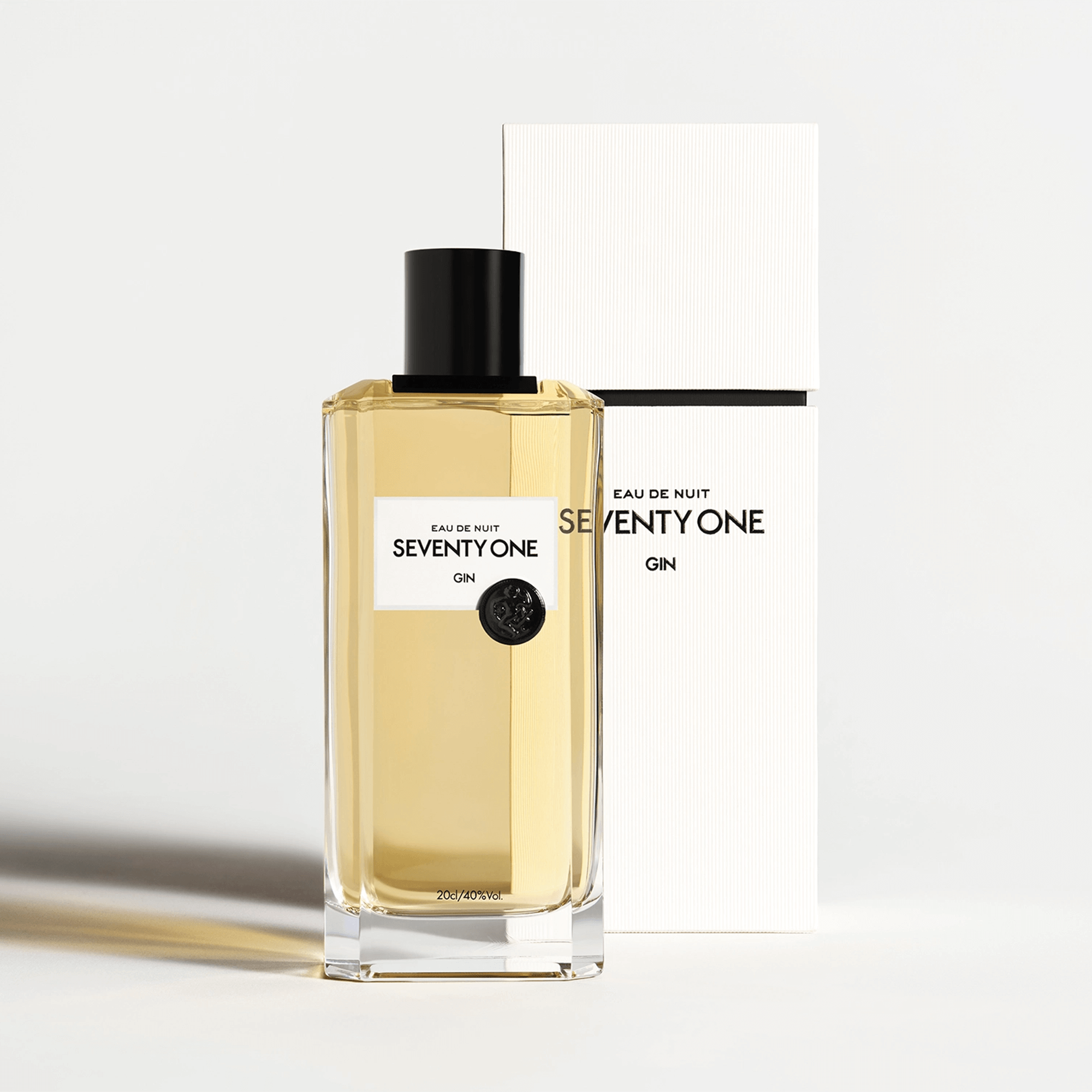 Seventy One Gin 200ml bottle with elegant packaging, showcasing its distinctive golden hue and refined design.