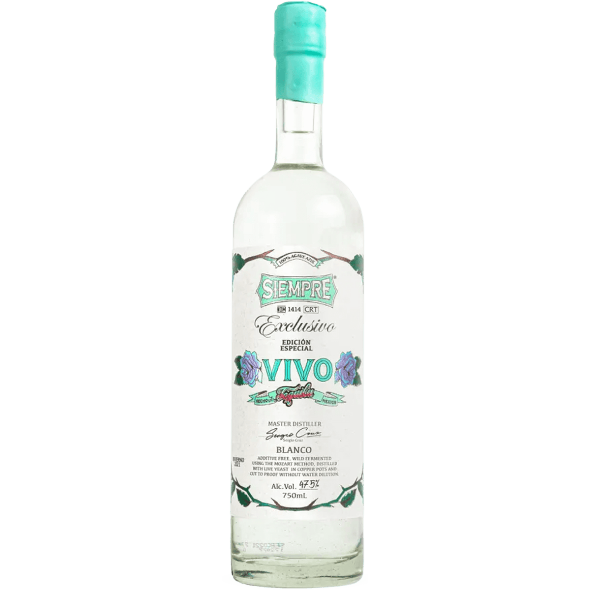 Siempre Edition Especial Vivo Blanco Tequila bottle featuring a floral label and sleek design.