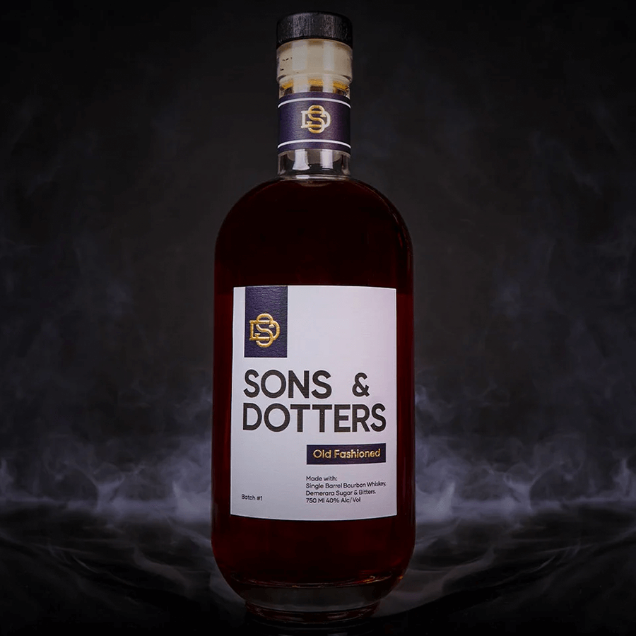 Sons & Dotters Old Fashioned cocktail bottle with a rich amber color and elegant label design.