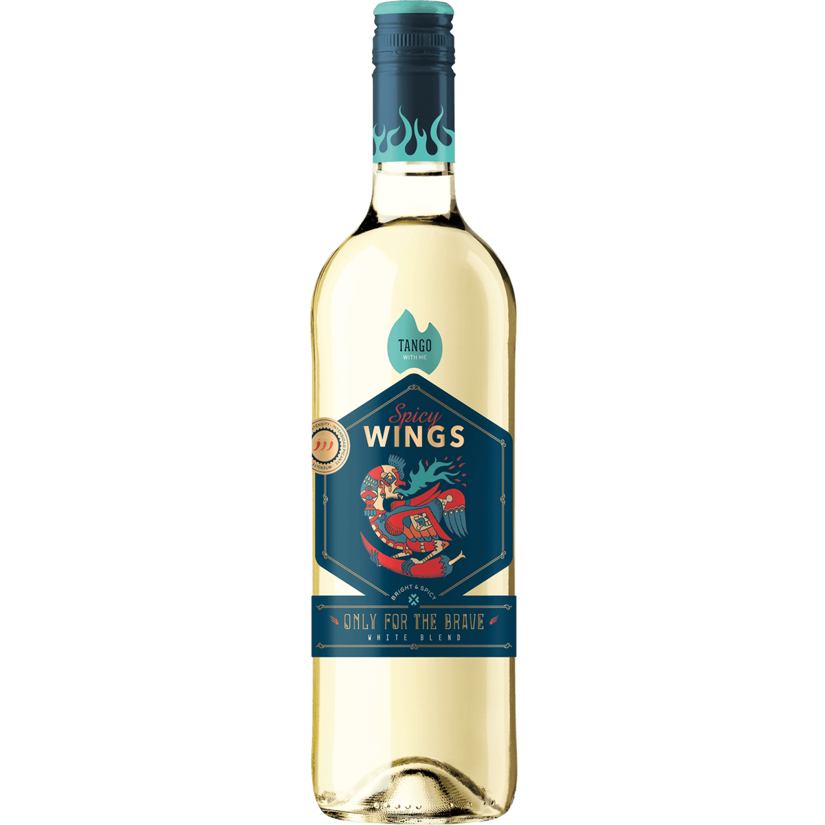 Spicy Wings White Blend 'Tango With Me' wine bottle showcasing vibrant design and adventurous flavor profile.