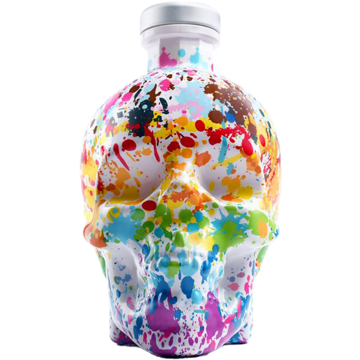Crystal Head Vodka Pride Edition bottle featuring vibrant paint splatter in support of LGBTQ+ communities.