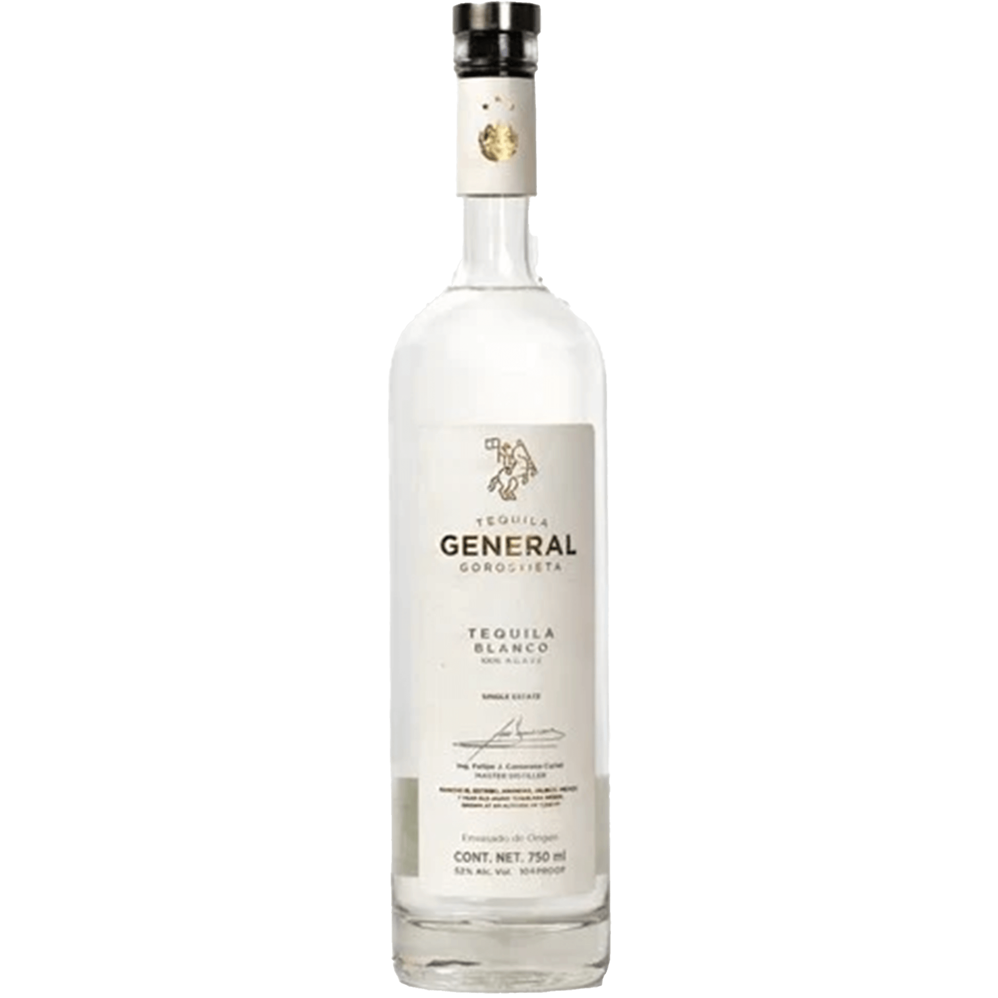 Bottle of General Gorostieta High Proof Blanco Tequila, 750 ml, showcasing its bold and artisanal design.