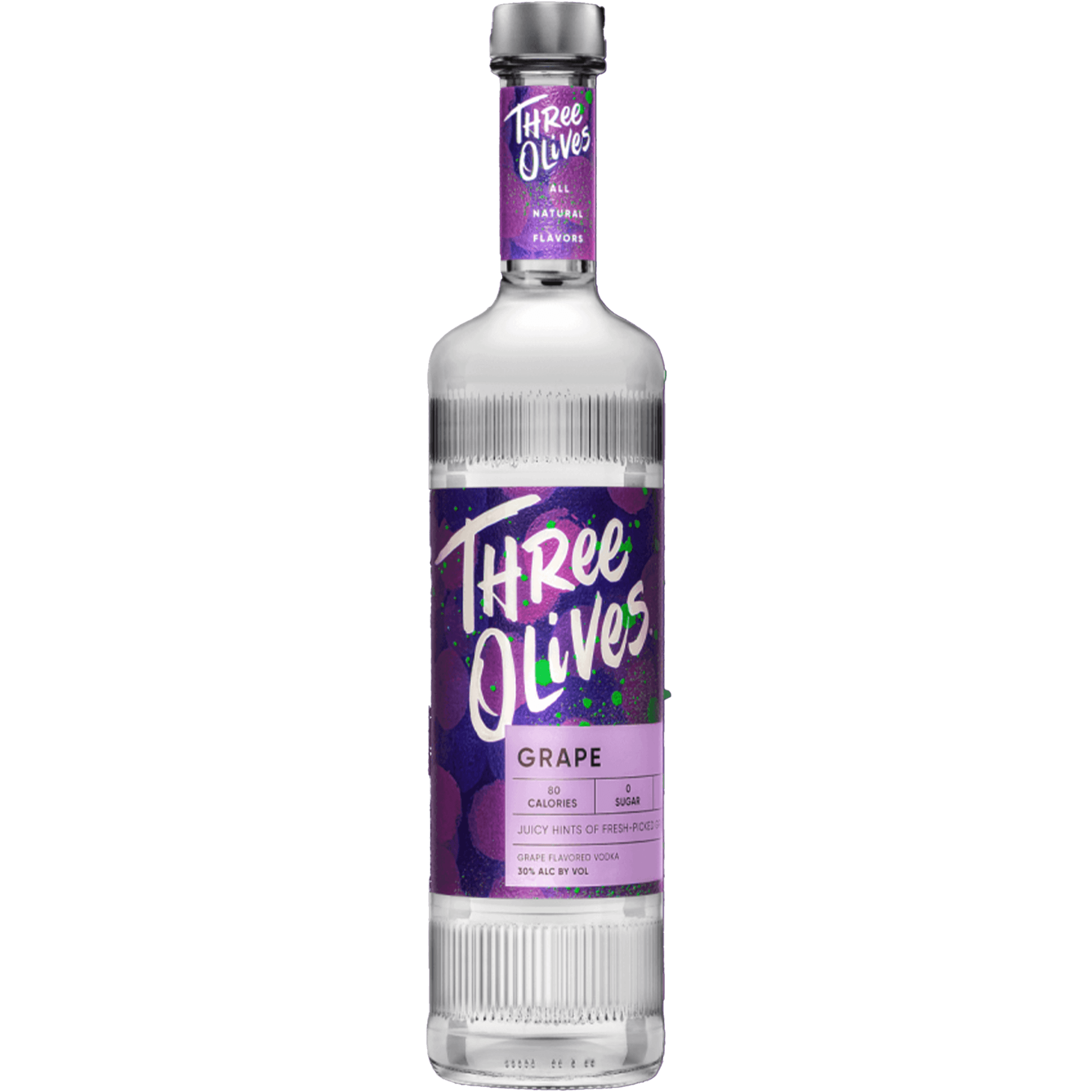 Three Olives Grape Vodka bottle showcasing vibrant design, perfect for cocktails and enjoying chilled.