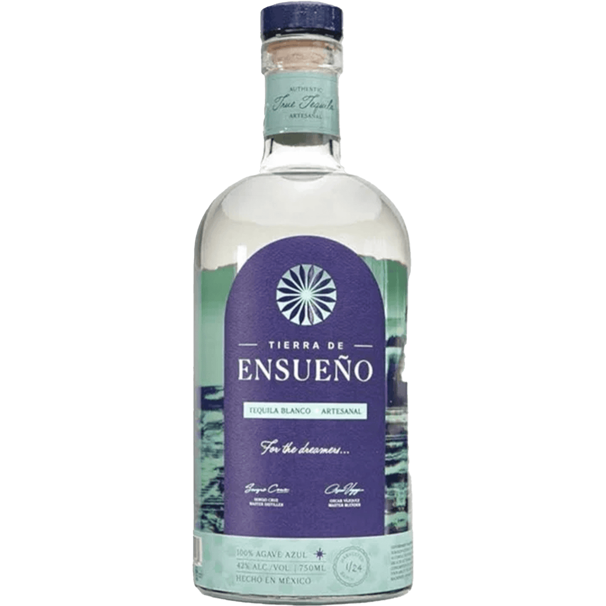 Tierra de Ensueño Blanco Tequila bottle, handcrafted from agave, water, and yeast in Jalisco, Mexico.
