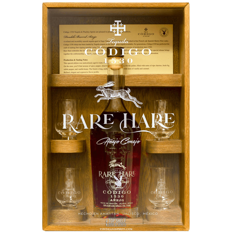 Código 1530 Playboy Rare Hare Añejo Tequila (4 Glasses)