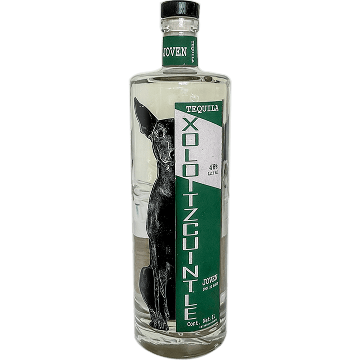 Xoloitzcuintle Joven Tequila 1L bottle with 48% ABV, featuring a unique blend of Plata, Reposado and Anejo.