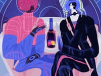 Two stylish figures enjoying Whoopi Goldberg Prosecco in an elegant setting, capturing friendship and celebration.