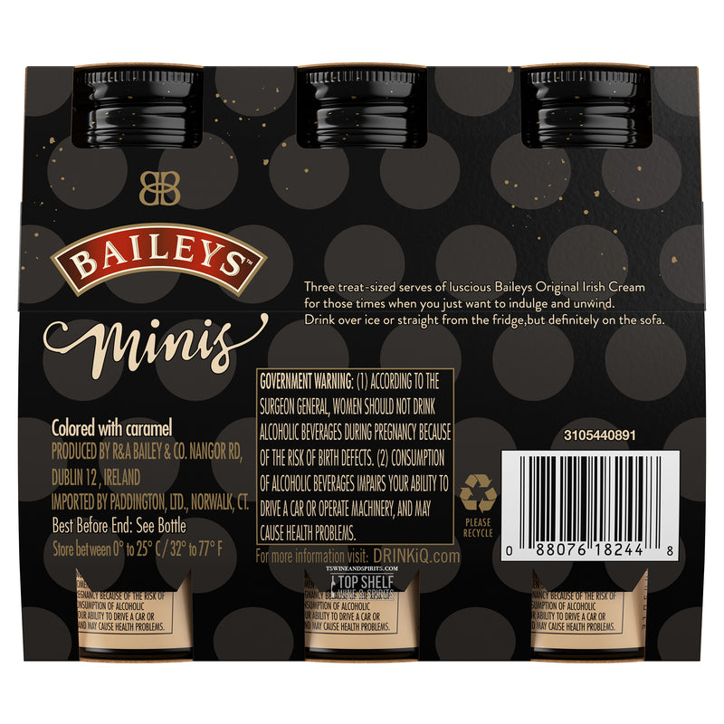 Baileys Original Irish Cream Liqueur Minis 3pk/100ml Bottles